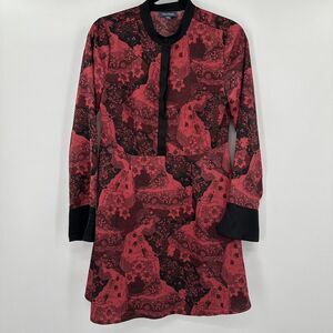 ModCloth Red‎ Black Floral Fairy Garden 1/2 Button Dress Size 2